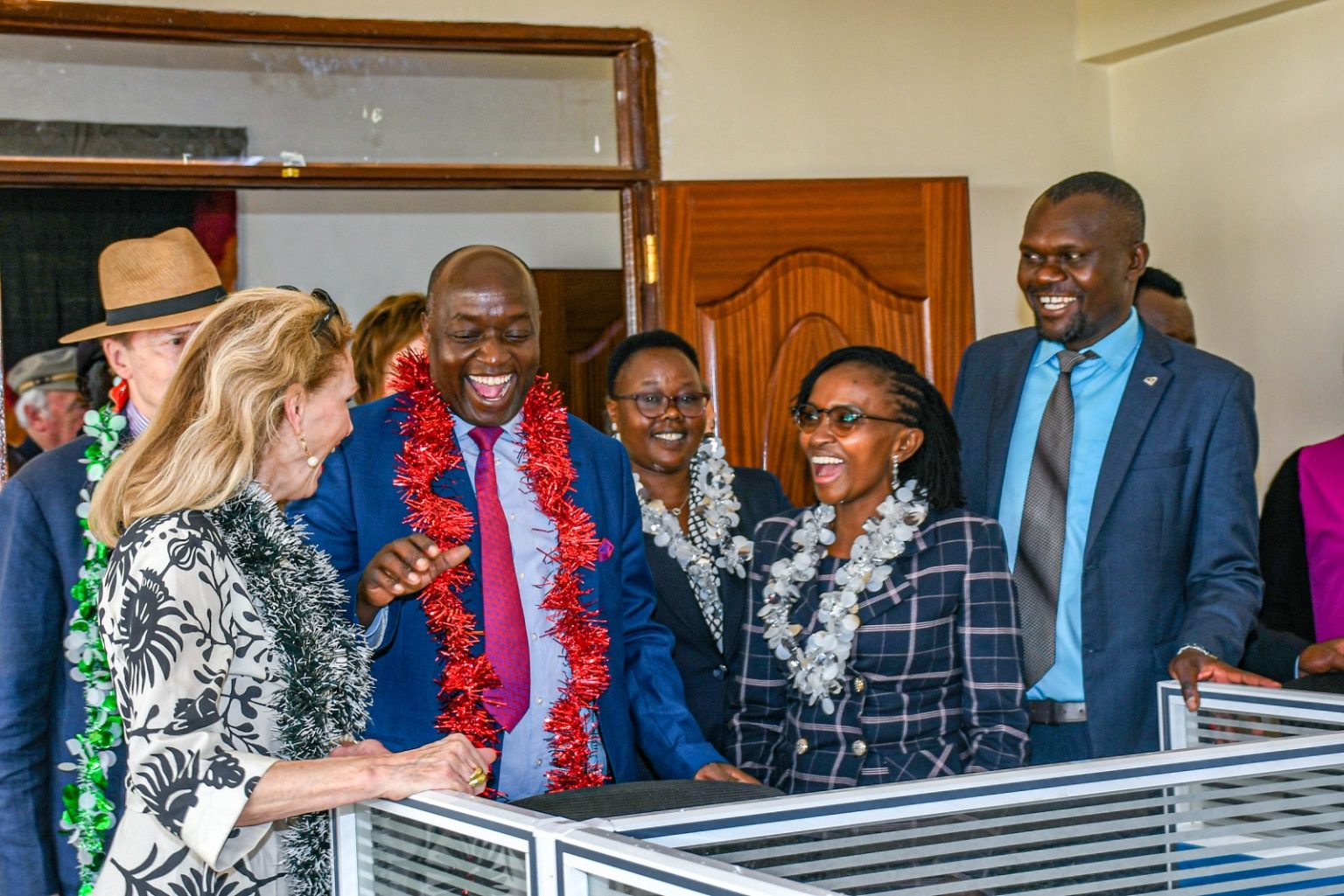 Visitors spend time inside the new administration block